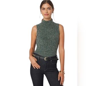 White House Black Market Green Blue Boucle Turtleneck Sleeveless Sweater Large